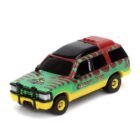 Miniatura coche todoterreno rojo, amarillo y verde Ford Explorer de la película Jurassic Park a escala Jada