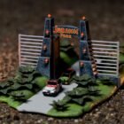 Miniatura nanoescenario puertas de la película Jurassic Park con coches a escala Jada