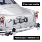 Miniatura coche gris Aston Martin DB5 con todos los gadgets conducido por James Bond 007 en la película Goldfinger a escala 1/18 Autoart