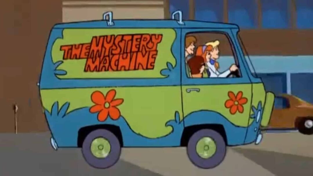 Coche furgoneta azul y verde Máquina del Misterio de la serie Scooby-Doo
