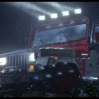 Coche todoterreno rojo y gris Jeep Wrangler nº12 de la película Jurassic Park conducido por Dennis Nedry