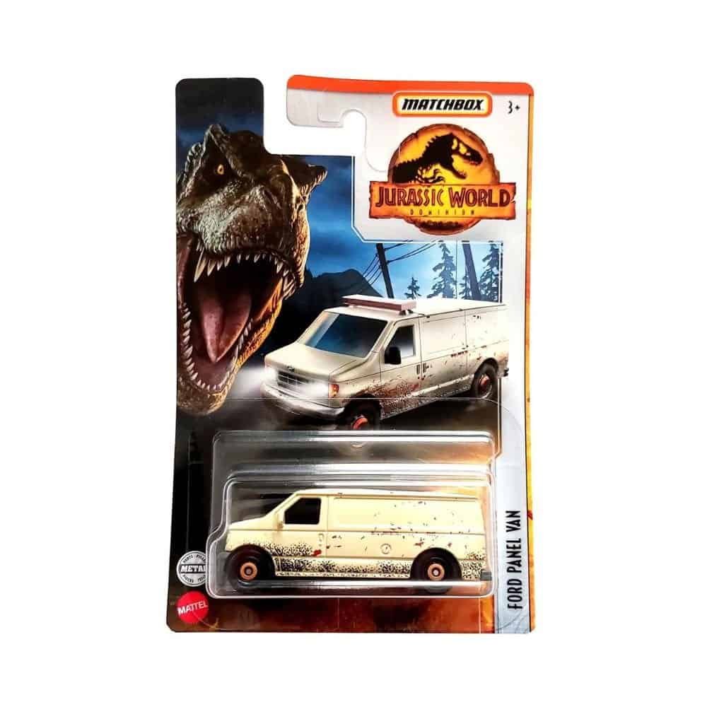 Miniatura coche furgoneta beige Ford Panel de la película Jurassic World a escala 1/64 Matchbox