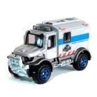 Miniatura camión ambulacia todoterreno Mercedes-Benz Unimog U 1300L de la película Jurassic World a escala 1/64 Matchbox