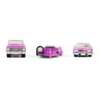 Miniatura coche rosa descapotable Cadillac Eldorado con camioneta con remolque Chevrolet C-30 de la película Amor a quemarropa a escala 1/64 Greenlight