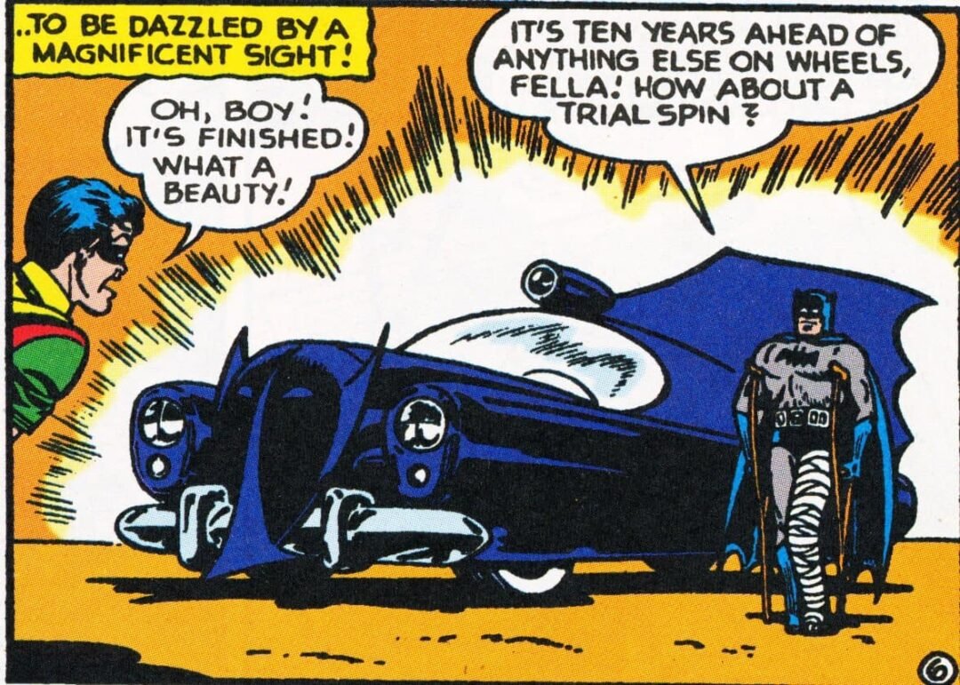 Coche negro y rojo Batmobile (Batmóvil) del comic Batman (1943-1944)
