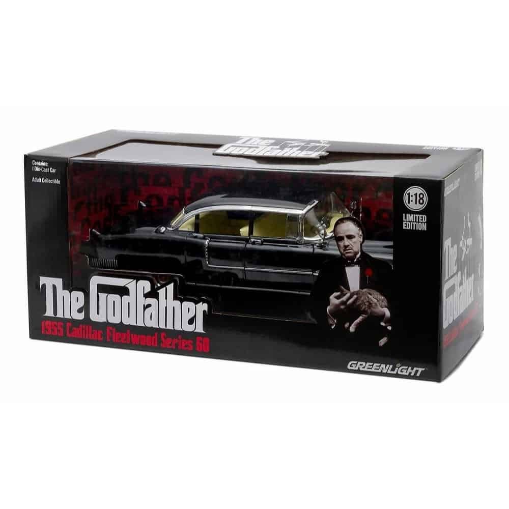 Miniatura coche Cadillac Fleetwood Serie 60 1955 negro de la película El Padrino a escala 1/18 Greenlight