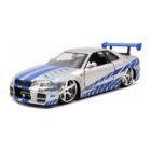 Miniatura coche gris y azul Nissan Skyline BNR34 GT-R de la película Fast & Furious 2 a escala 1/24 Jada