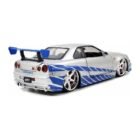 Miniatura coche gris y azul Nissan Skyline BNR34 GT-R de la película Fast & Furious 2 a escala 1/24 Jada