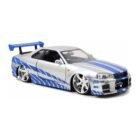 Miniatura coche gris y azul Nissan Skyline BNR34 GT-R de la película Fast & Furious 2 a escala 1/24 Jada