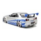 Miniatura coche gris y azul Nissan Skyline BNR34 GT-R de la película Fast & Furious 2 a escala 1/24 Jada