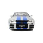 Miniatura coche gris y azul Nissan Skyline BNR34 GT-R de la película Fast & Furious 2 a escala 1/24 Jada