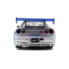 Miniatura coche gris y azul Nissan Skyline BNR34 GT-R de la película Fast & Furious 2 a escala 1/24 Jada