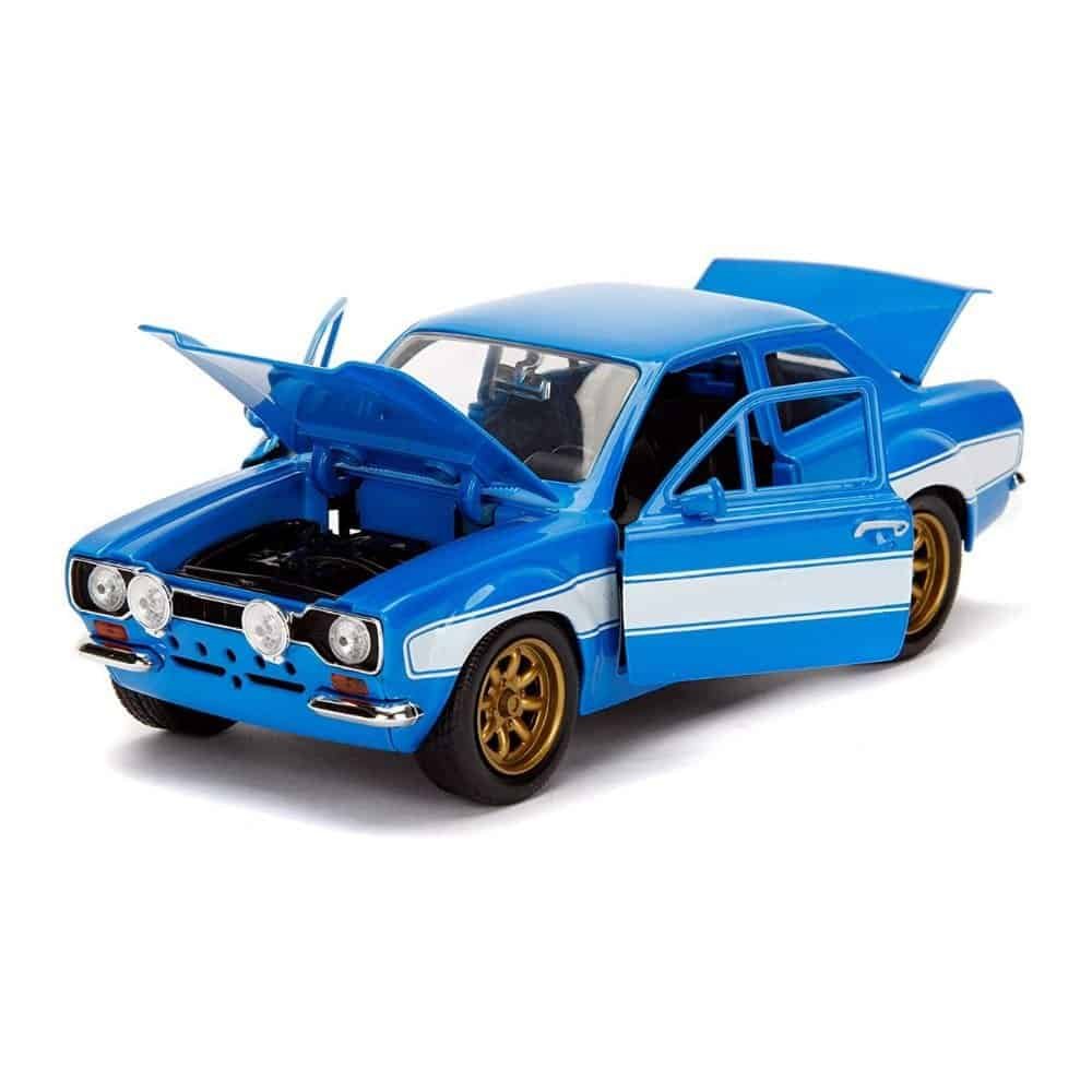 Miniatura coche Ford Escort blanco y azul de la película Fast & Furious 6 a escala 1/32 Jada