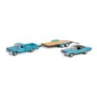 Miniatura camioneta Dodge D-200 azul con remolque y coche Plymouth GTX del reality Graveyard Carz a escala 1/64 Greenlight