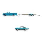 Miniatura camioneta Dodge D-200 azul con remolque y coche Plymouth GTX del reality Graveyard Carz a escala 1/64 Greenlight