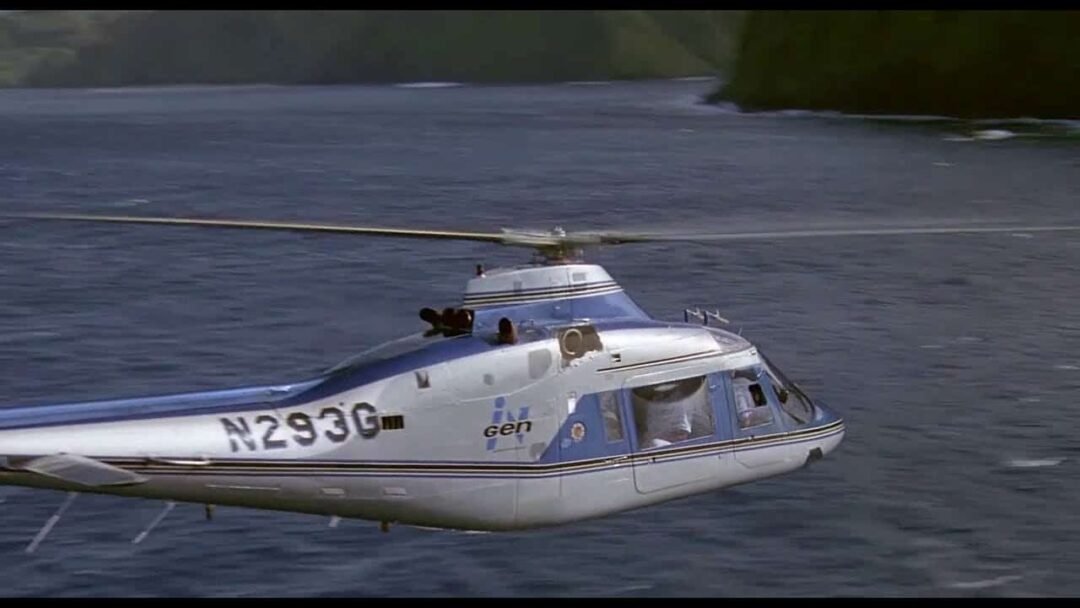 Helicóptero gris y azul N293G Agusta A-109A de la película Jurassic Park