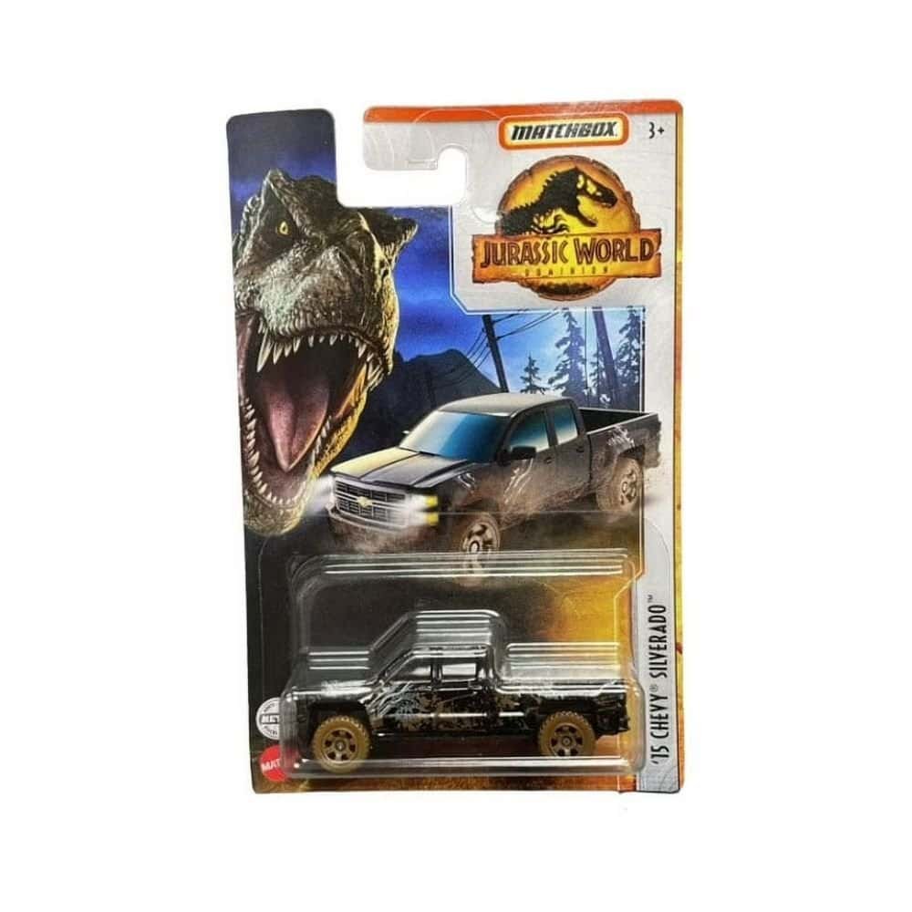 Miniatura camioneta Chevrolet Silverado de la película Jurassic World: El reino caído a escala 1/64 Matchbox