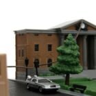 Miniatura nanoescenario torre del reloj de la película Regreso al futuro con coches a escala Jada