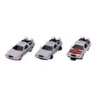 Miniatura pack coches DeLorean DMC a escala de la película Regreso al futuro Jada