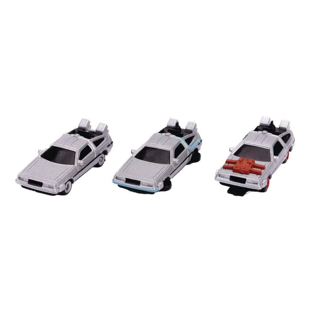 Miniatura pack coches DeLorean DMC a escala de la película Regreso al futuro Jada