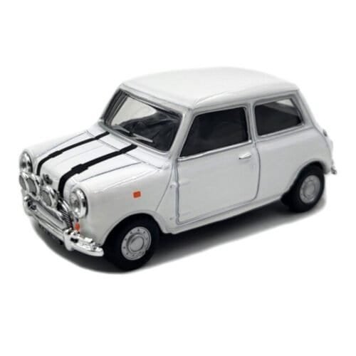 Miniatura coche blanco Mini Cooper de la película The Italian Job (1969) a escala 1/43 Cararama