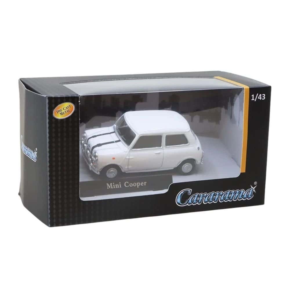 Miniatura coche blanco Mini Cooper de la película The Italian Job (1969) a escala 1/43 Cararama