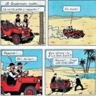 Coche todoterreno rojo Jeep Willys MB del comic Tintín en el País del Oro Negro