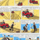 Coche todoterreno rojo Jeep Willys MB del comic Tintín en el País del Oro Negro