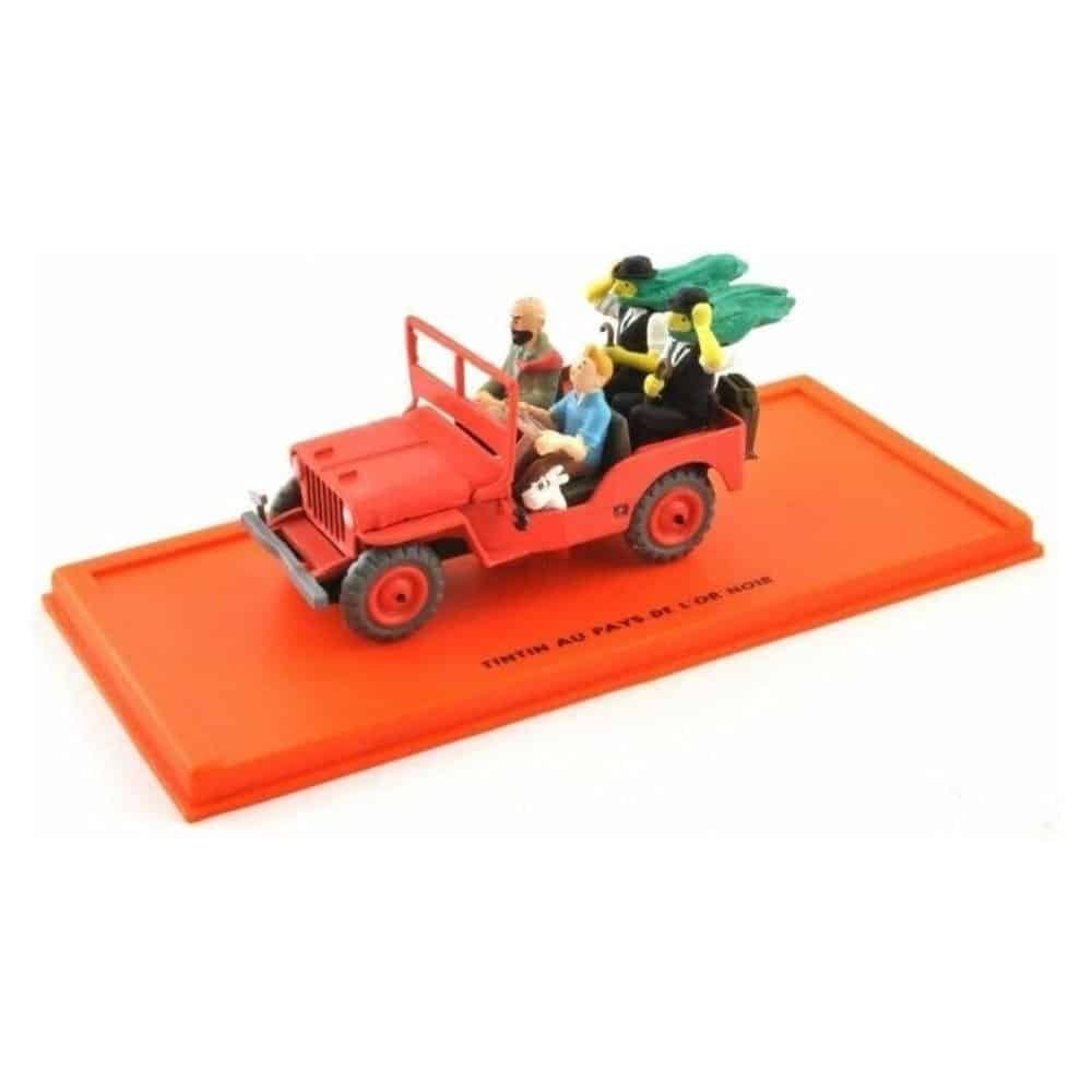 Miniatura coche todoterreno rojo Jeep Willys MB de Tintín en el País del Oro Negro a escala 1/43 Atlas