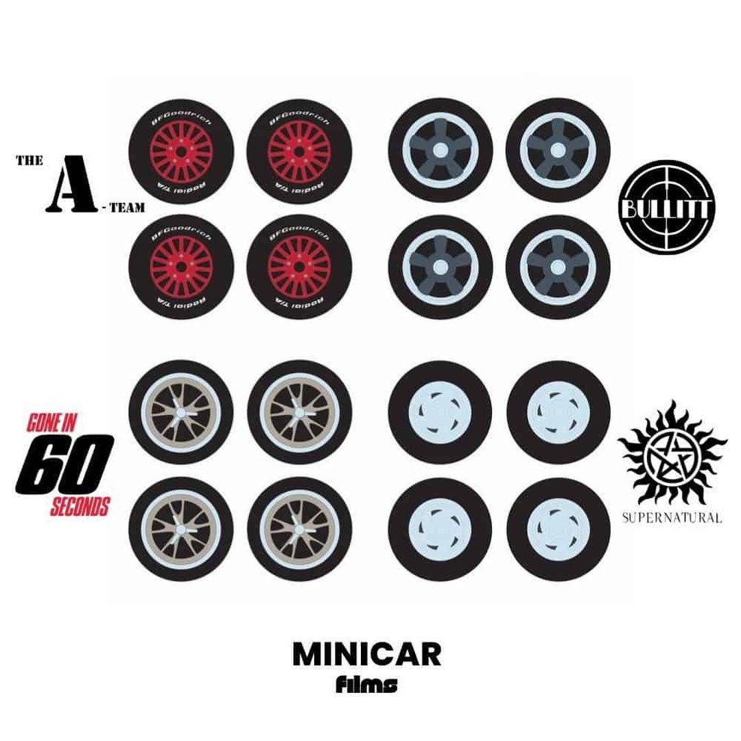 Pack de 16 ruedas Greenlight Series 3 con llantas estilo de Bullitt, Equipo A, Eleanor y Supernatural para coches en miniatura a escala 1/64