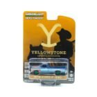Coche en miniatura Ford F-250 1978 bicolor azul con llantas esmeralda edición Greelight Green Machine de la serie Yellowstone a escala 1/64.