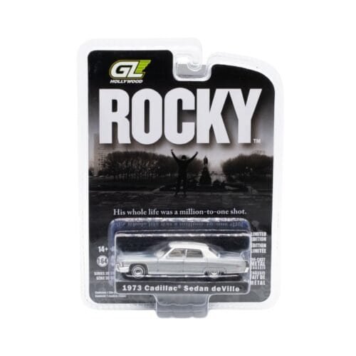 Coche en miniatura Cadillac Sedan DeVille en metal desnudo edición Raw Edition de la película Rocky a escala 1/64 fabricado por Greenlight.