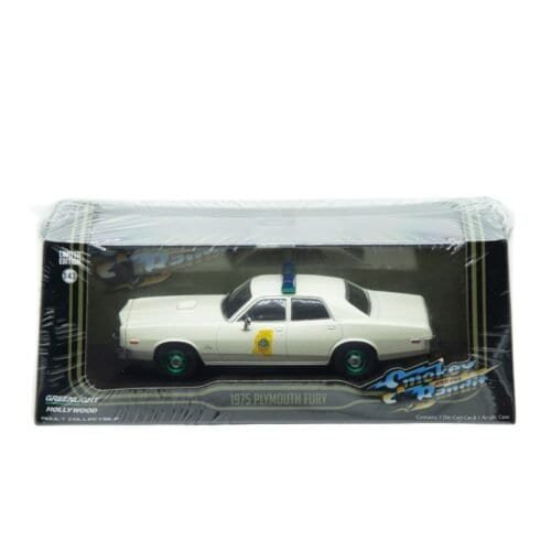 Coche en miniatura Plymouth Fury Policía de Mississippi blanco con llantas esmeralda edición Green Machine de la película Smokey and the Bandit a escala 1/43