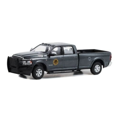 Coche en miniatura camioneta gris oscuro Dodge Ram 2500 Montana Livestock Association de Yellowstone a escala 1/64 Greenlight