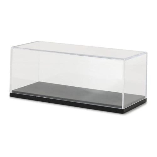 Urna transparente apilable de acrílico con peana negra mate fabricada por Greenlight para proteger y exhibir coches en miniatura a escala 1/43.