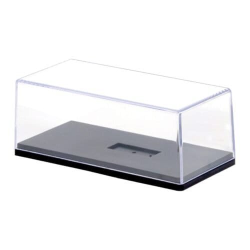 Urna transparente de acrílico con peana negra apilable fabricada por Greenlight para proteger y exhibir coches en miniatura a escala 1/64.