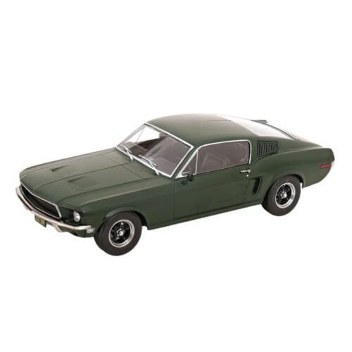 Coche en miniatura Ford Mustang GT Fastback 1968 color verde de la película Bullitt a escala 1/18 fabricado por KK Scale.