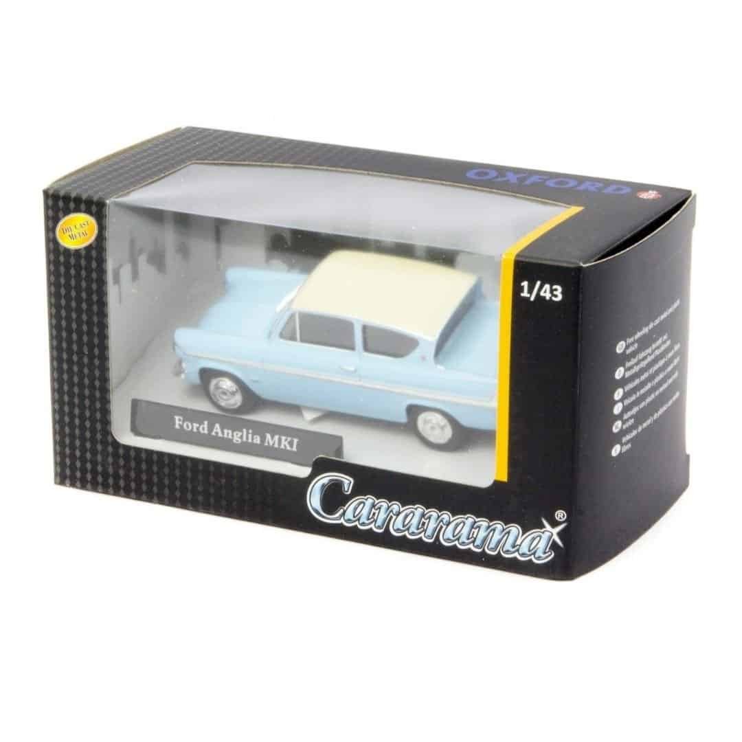 Coche en miniatura Ford Anglia MKI 1959 color azul y blanco de la película Harry Potter a escala 1/43.