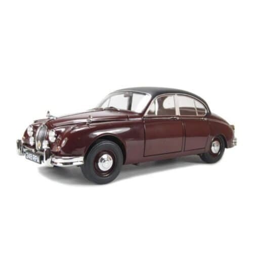 Coche en miniatura Jaguar Mark II 1960 color rojo oscuro de la serie Inspector Morse a escala 1/43.